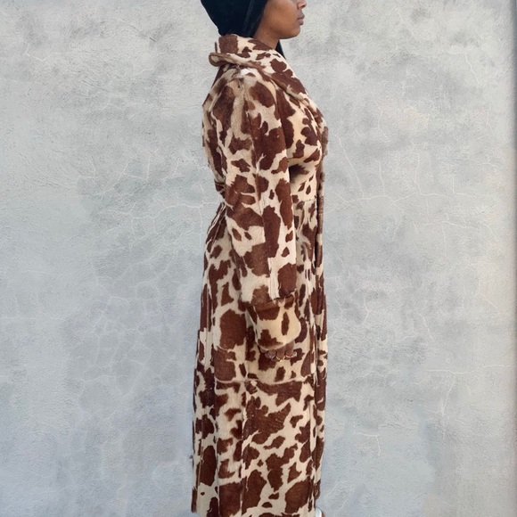 Shearling Cow Print Fur Coat - Picture 7 of 9